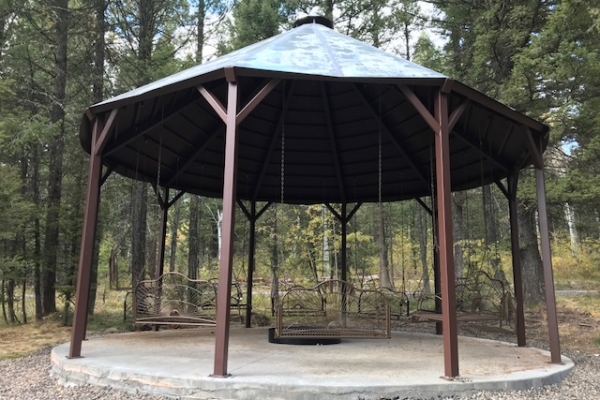 Gazebo with swings and firepit